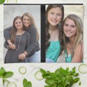 カスタム3セクション家族フォトコラージブラックフレーム キッチンタオル (折り畳み)