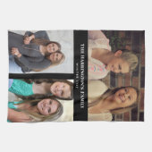 カスタム3セクション家族フォトコラージブラックフレーム キッチンタオル (横)