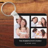 カスタム3セクション家族フォトコラージブラックフレーム キーホルダー (正面)
