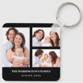 カスタム3セクション家族フォトコラージブラックフレーム キーホルダー (裏面)