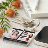 カスタム3セクション家族フォトコラージブラックフレーム キーホルダー (正面右)