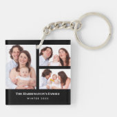 カスタム3セクション家族フォトコラージブラックフレーム キーホルダー (裏面)