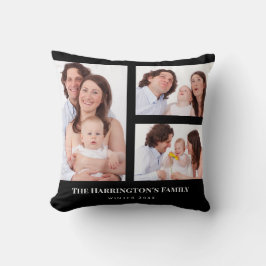 カスタム3セクション家族フォトコラージブラックフレーム クッション