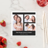 カスタム3セクション家族フォトコラージブラックフレーム スタンダードカクテルナプキン (インサイチュ)