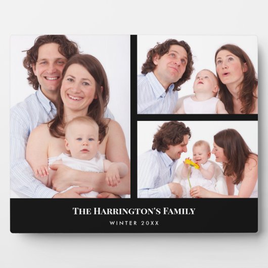 カスタム3セクション家族フォトコラージブラックフレーム フォトプラーク (正面)