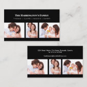 カスタム3セクション家族フォトコラージブラックフレーム 名刺 (正面/裏面)