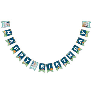 カスタム3フォトキャンピング誕生日キャンプアウトパーティー バンティングフラッグ