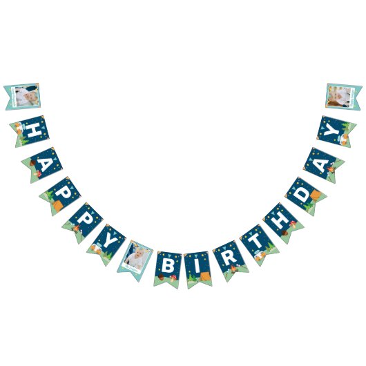 カスタム3フォトキャンプ誕生日キャンプアウトパーティー バンティングフラッグ (全)