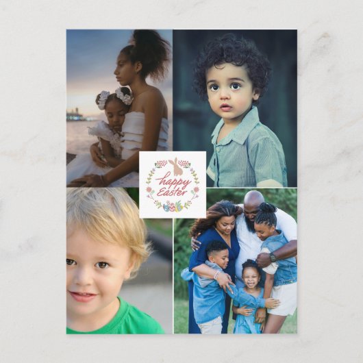 カスタム3フォトコラージュハッピーイースター シーズンポストカード (正面)