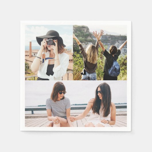カスタム3フォトコラージュパーソナライズされた紙ナプキン スタンダードカクテルナプキン (正面)