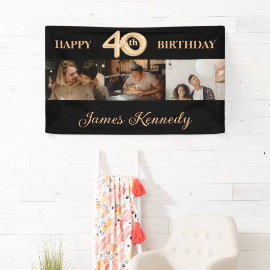 カスタム3フォトコラージュHappy 40th誕生日パーティー 横断幕 (インサイチュ)