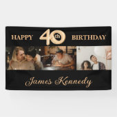 カスタム3フォトコラージュHappy 40th誕生日パーティー 横断幕 (横)