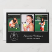 カスタム3フォトシックなエンブレムブラック卒業パーティー 招待状 (正面)