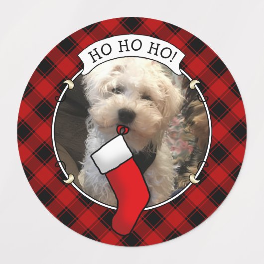 カスタム3フォトフレームテンプレートクリスマスレッドプレイド ラベル (デザイン1)