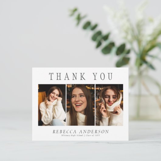 カスタム3フォトミニマル卒業ありがとう ポストカード (スタンド正面)