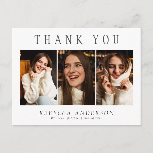 カスタム3フォトミニマル卒業ありがとう ポストカード (正面)