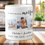 カスタム3ペット写真犬の結婚式の日付を保存 コーヒーマグカップ<br><div class="desc">あなたの祝婚約とドッグの結婚式は、これらのの写真と一緒に日を保存します与えと、私の人間が結婚している…日付を保存する'コーヒーマグ。写真カスタマイズと名お気に入りの前と日付。COPYRIGHT © 2020 Judy Burrows,  Black Dog Art - All Rights Reserved.カスタム3ペットフォトドッグウェディング日付コーヒーマグを保存</div>
