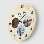 カスタム3モダン写真コラージュ新しい結婚金ゴールド ラージ壁時計 (傾斜)