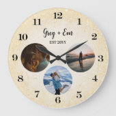 カスタム3モダン写真コラージュ新しい結婚金ゴールド ラージ壁時計 (正面)