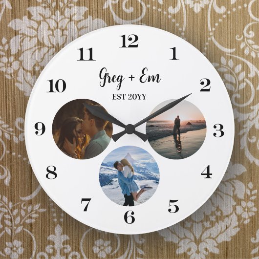 カスタム3モダン写真集を新しく結婚て ラージ壁時計