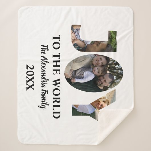カスタム3モダン枚の写真コラージュ喜び世界 シェルパブランケット (正面)
