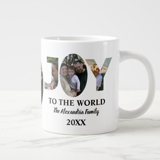 カスタム3モダン枚の写真コラージュ喜び世界 ジャンボコーヒーマグカップ (右)