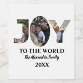 カスタム3モダン枚の写真コラージュ喜び世界 ワインラベル (シングルラベル)