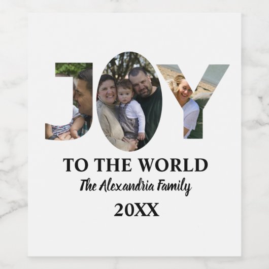 カスタム3モダン枚の写真コラージュ喜び世界 ワインラベル (シングルラベル)