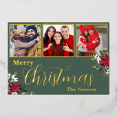 カスタム3写真クリスマス 箔シーズンカード (正面)