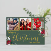 カスタム3写真クリスマス 箔シーズンカード (立ち正面)