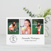 カスタム3写真シックなエンブレムホワイト卒業式パーティー 招待状 (スタンド正面)