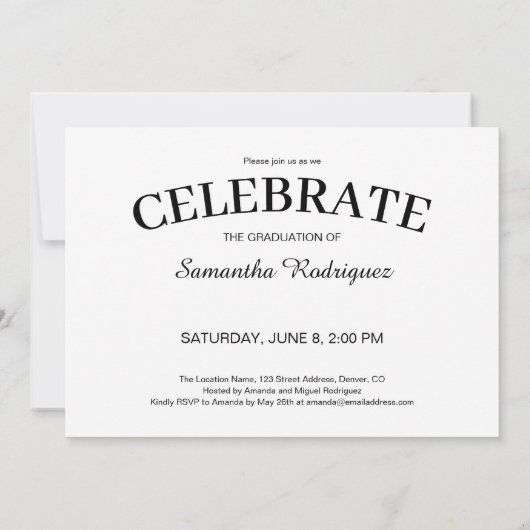 カスタム3写真シックなエンブレムホワイト卒業式パーティー 招待状 (裏面)
