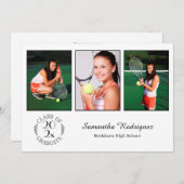 カスタム3写真シックなエンブレムホワイト卒業式パーティー 招待状 (正面/裏面)