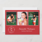 カスタム3写真シックなエンブレムレッド卒業パーティー 招待状 (正面)