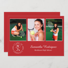 カスタム3写真シックなエンブレムレッド卒業パーティー 招待状