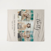 カスタム3写真ハッピー30歳の誕生日 タペストリー (正面(横))