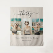 カスタム3写真ハッピー30歳の誕生日 タペストリー (正面)