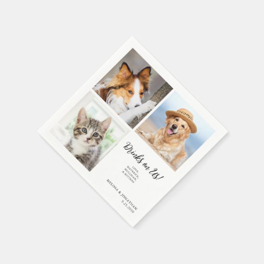 カスタム3写真ユニークコラージペットキャッ結婚トドッグ スタンダードカクテルナプキン (角)