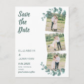 カスタム3写真ユーカリ結婚式の日付を保存 ポストカード (正面)