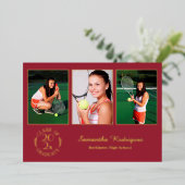 カスタム3写真卒業パーティーMaroon and金ゴールド 箔招待状 (立ち正面)