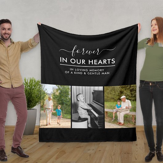 カスタム3写真白Loving Memory Black フリースブランケット