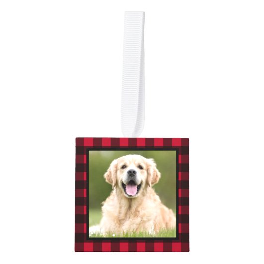 カスタム3写真赤バッファロープライドPETメモリアル キューブオーナメント (正面)