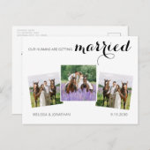 カスタム3写真馬ペット結婚式の日付を保存 案内ポストカード (正面/裏面)