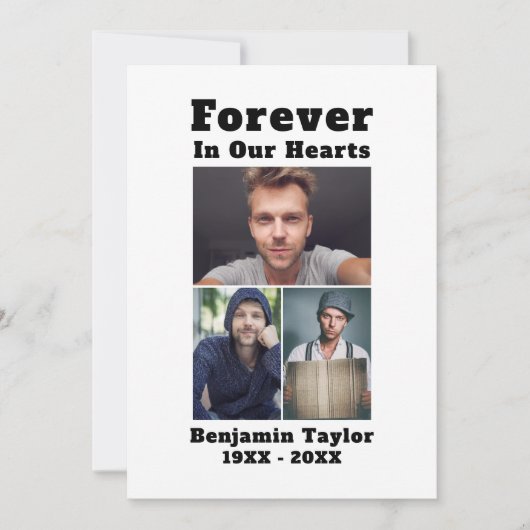 カスタム3写真Forever In Ourハート白黒 サンキューカード (正面)