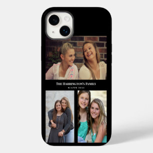 カスタム3区画の家族写真コラージュ ブラックフレーム iPhone 14 PLUSケース