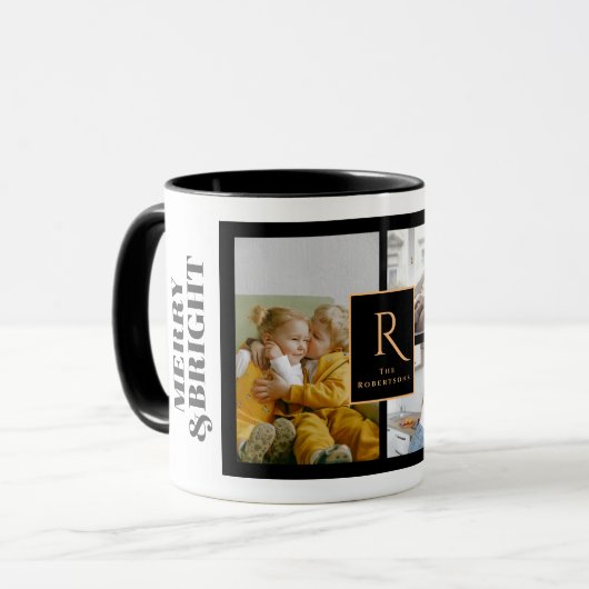 カスタム3家族の写真コラージモノグラムクリスマス マグカップ (正面左)