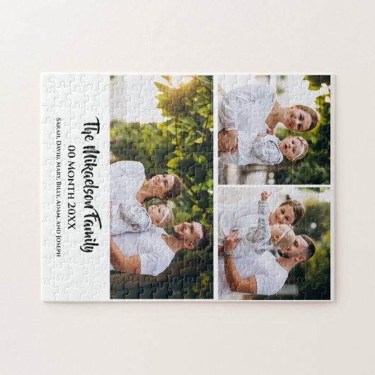 カスタム3家族写真コラージュ ジグソーパズル (横)
