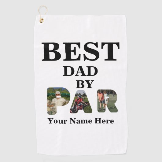 カスタム3文字の形状の写真の最高のパパ(パー) ゴルフタオル (正面)