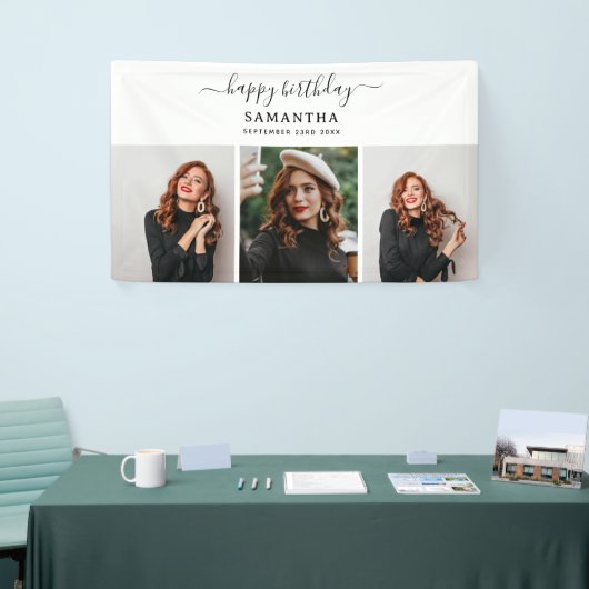 カスタム3枚の写真バースデーパーティーセルフィー写真 横断幕 (トレードショー)