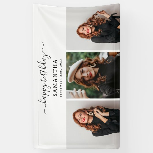 カスタム3枚の写真バースデーパーティーセルフィー写真 横断幕 (縦)